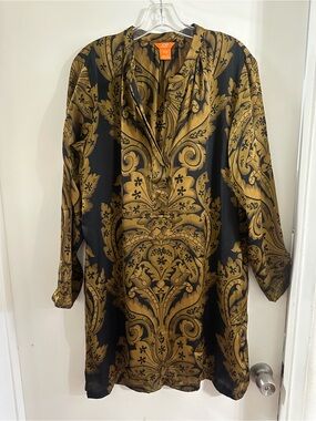 JOE Fresh Black & Gold Baroque Print Tunic M